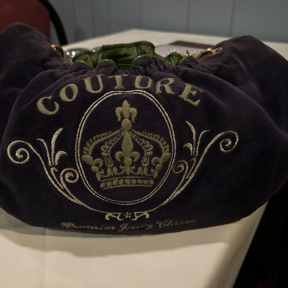 Juicy Couture Velvet Navy and Olive Shoulder Bag - Picture 11 of 12
